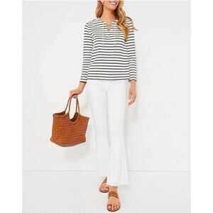 Tuckernuck Manon Popover Top Size XL Navy Stripe Lace Up Cotton Pomander Place